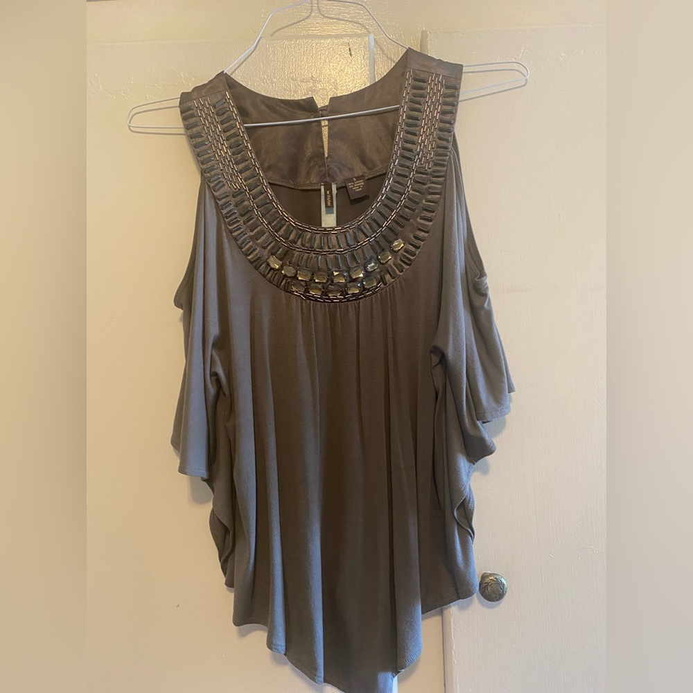 Beaded cold shoulder top